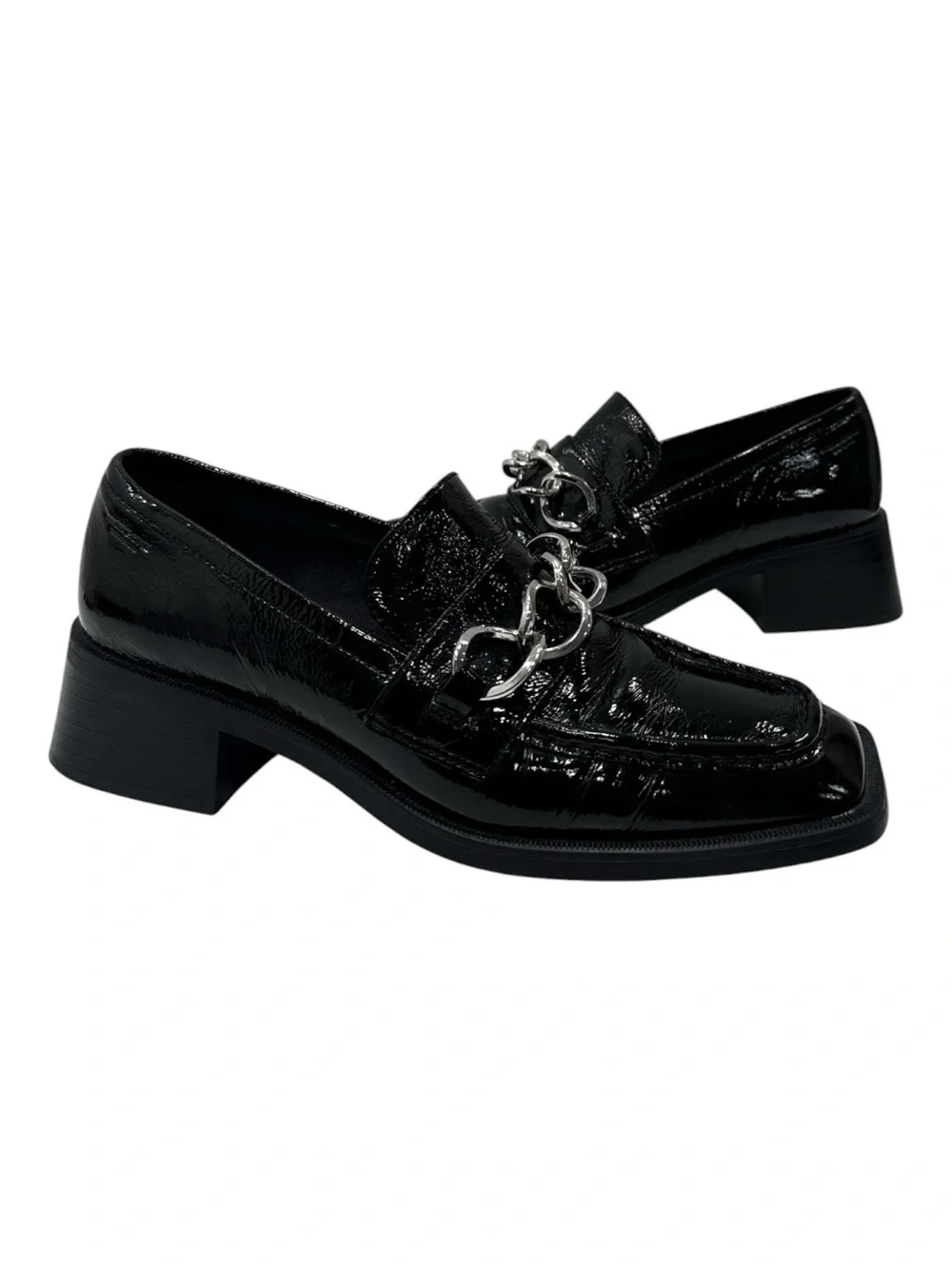VAGABOND Patent Leather Chain-Accent Block Heel Blanca Loafers size 39 US 9